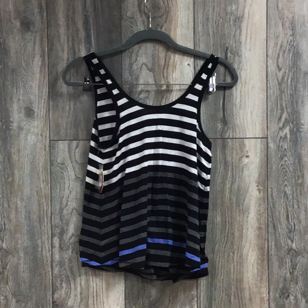 NEW So Striped Front Button Tank Black/White/Blue - Picture 2 of 3